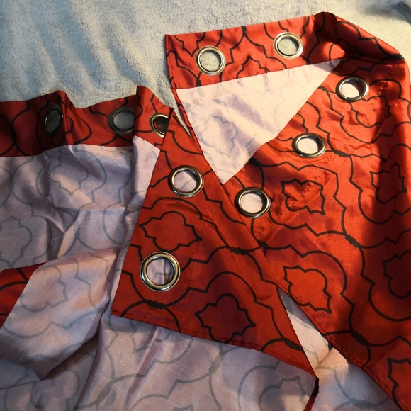 2 Panels Moroccan Print Window Curtains Red and Black - Picture 6 of 7